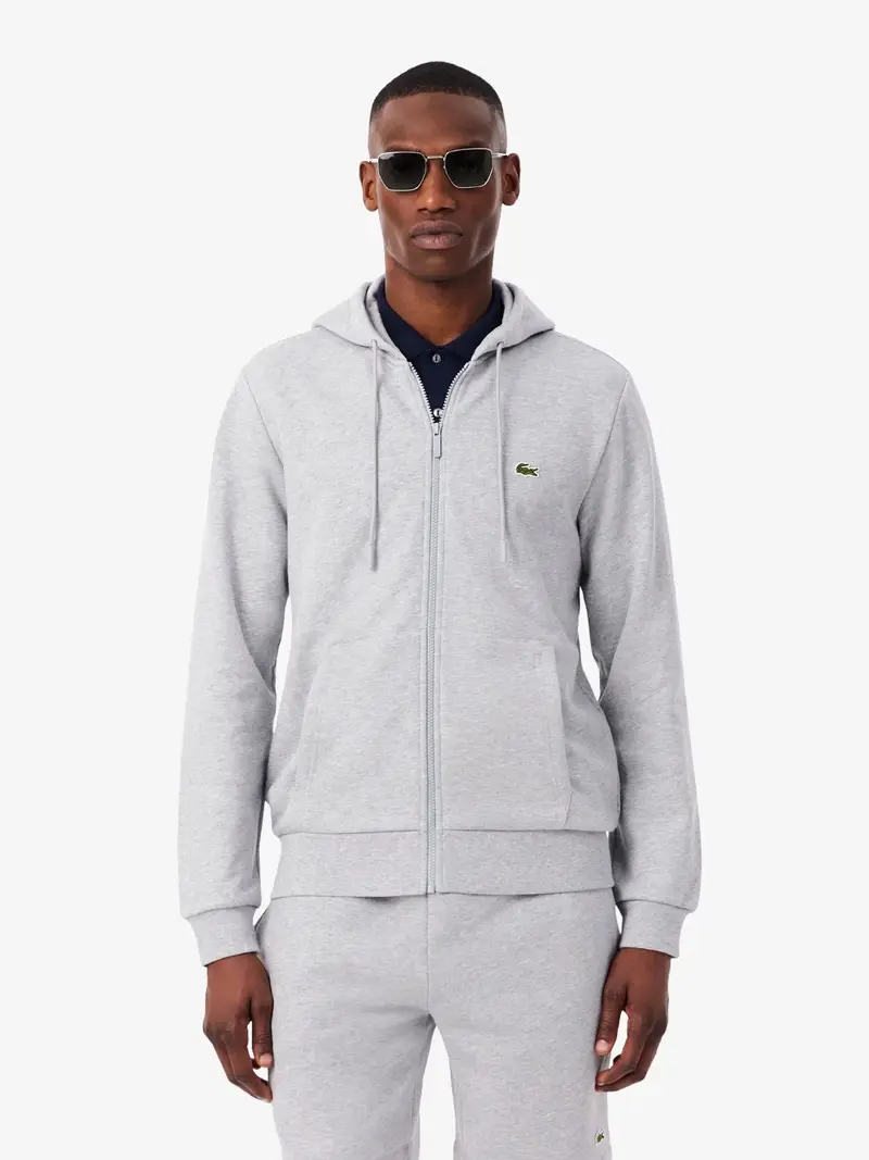 Sweat zippé à capuche Lacoste gris en molleton