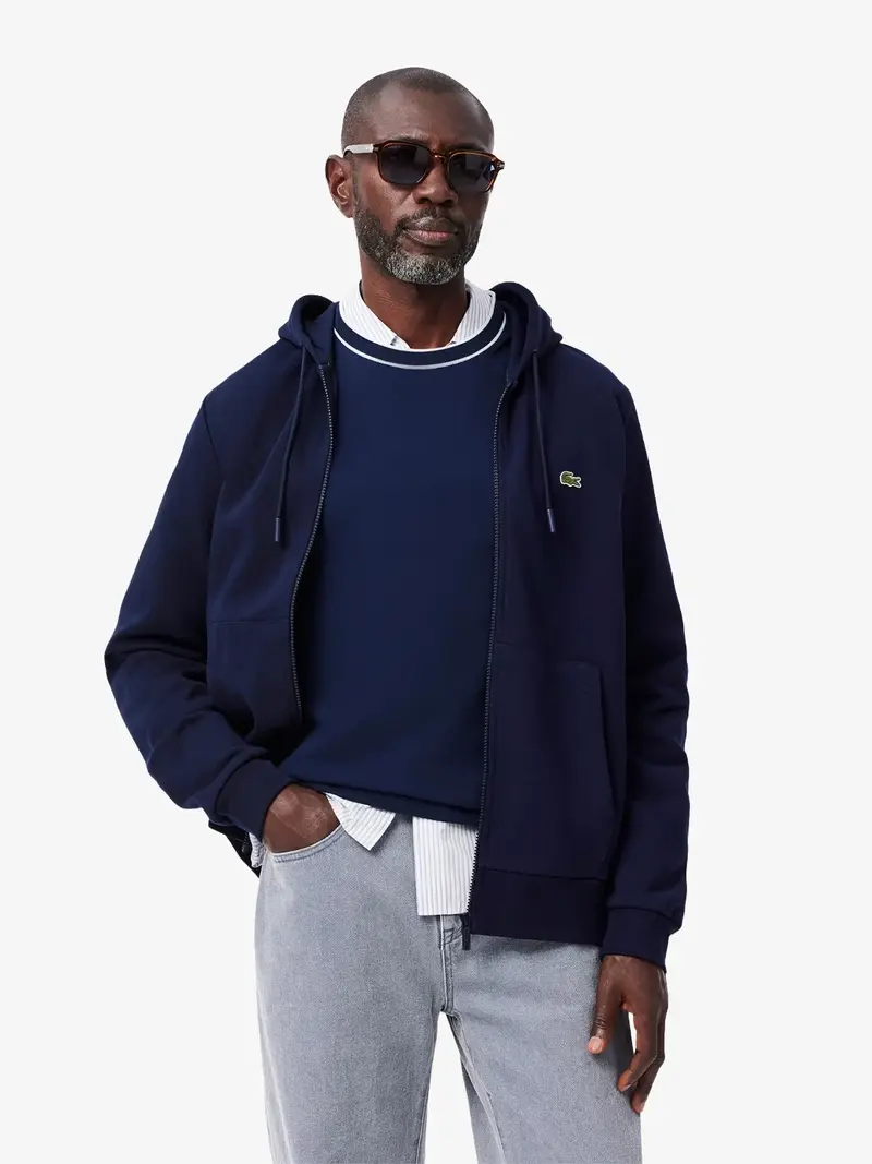 Sweat zippé à capuche Lacoste marine en molleton