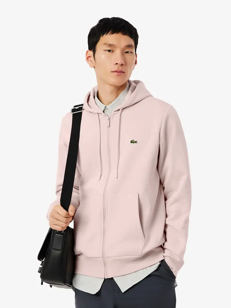 Sweat zippé à capuche Lacoste rose en molleton