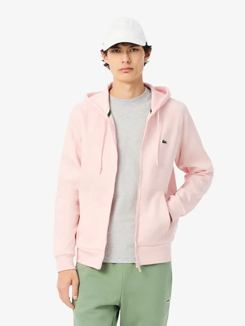 Sweat zippé à capuche Lacoste rose en molleton