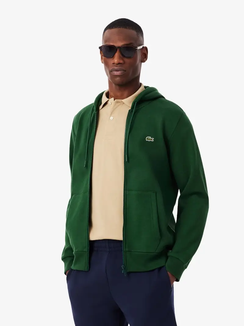 Sweat zippé à capuche Lacoste vert en molleton