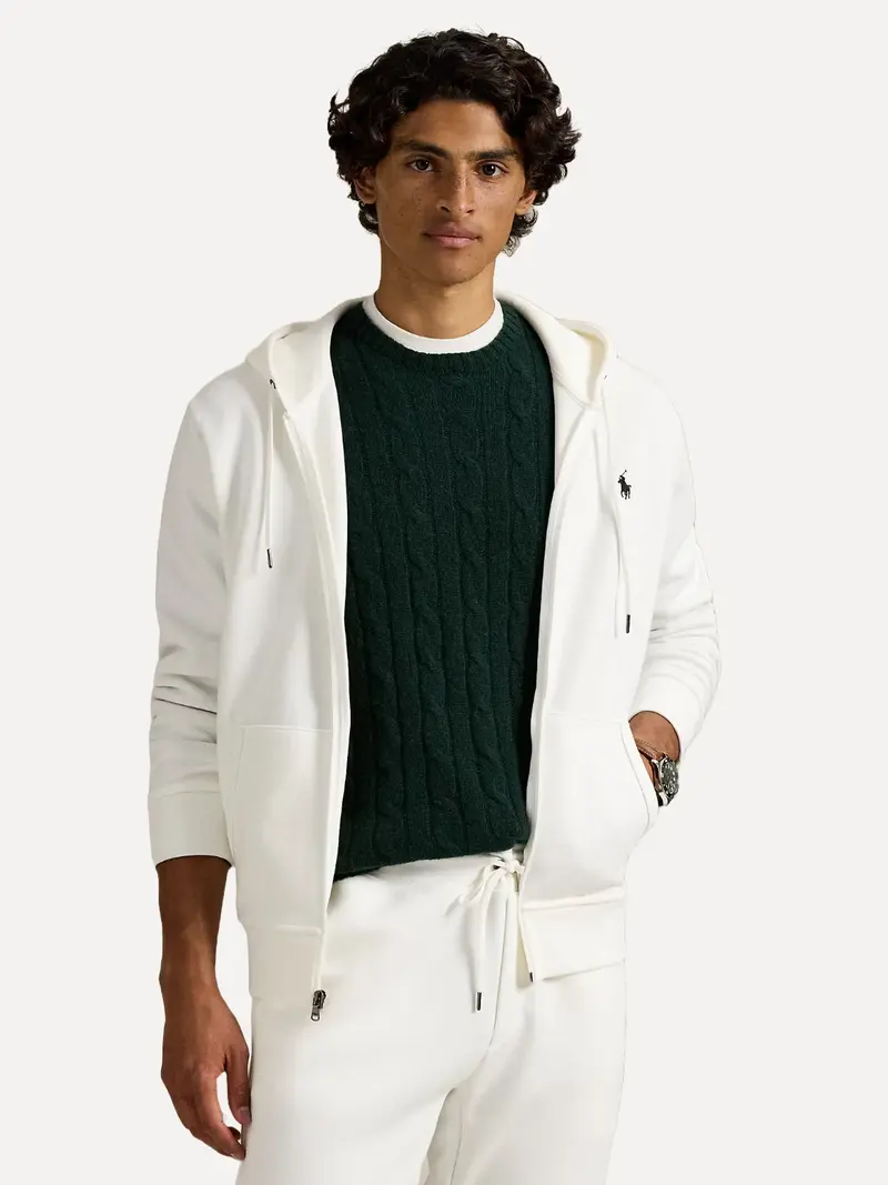 Sweat zippé à capuche Ralph Lauren blanc