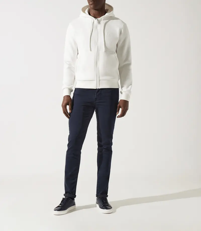 Sweat zippé brodé à capuche beige