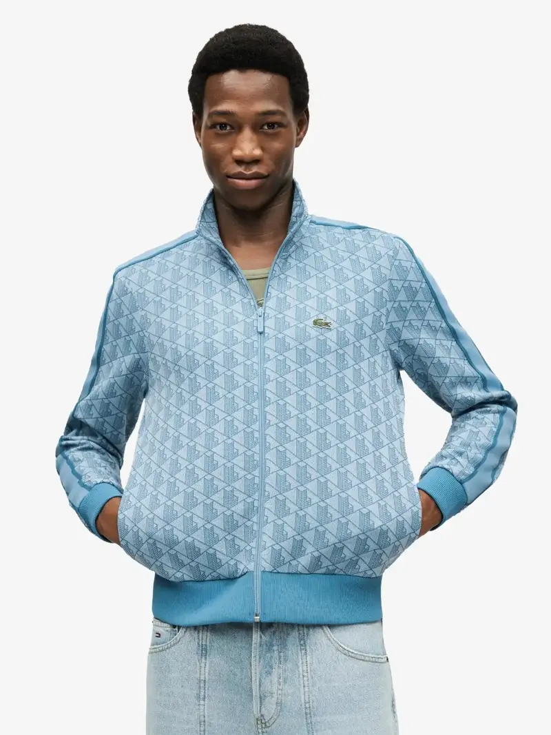 Sweat zippé jacquart monogramme Lacoste bleu