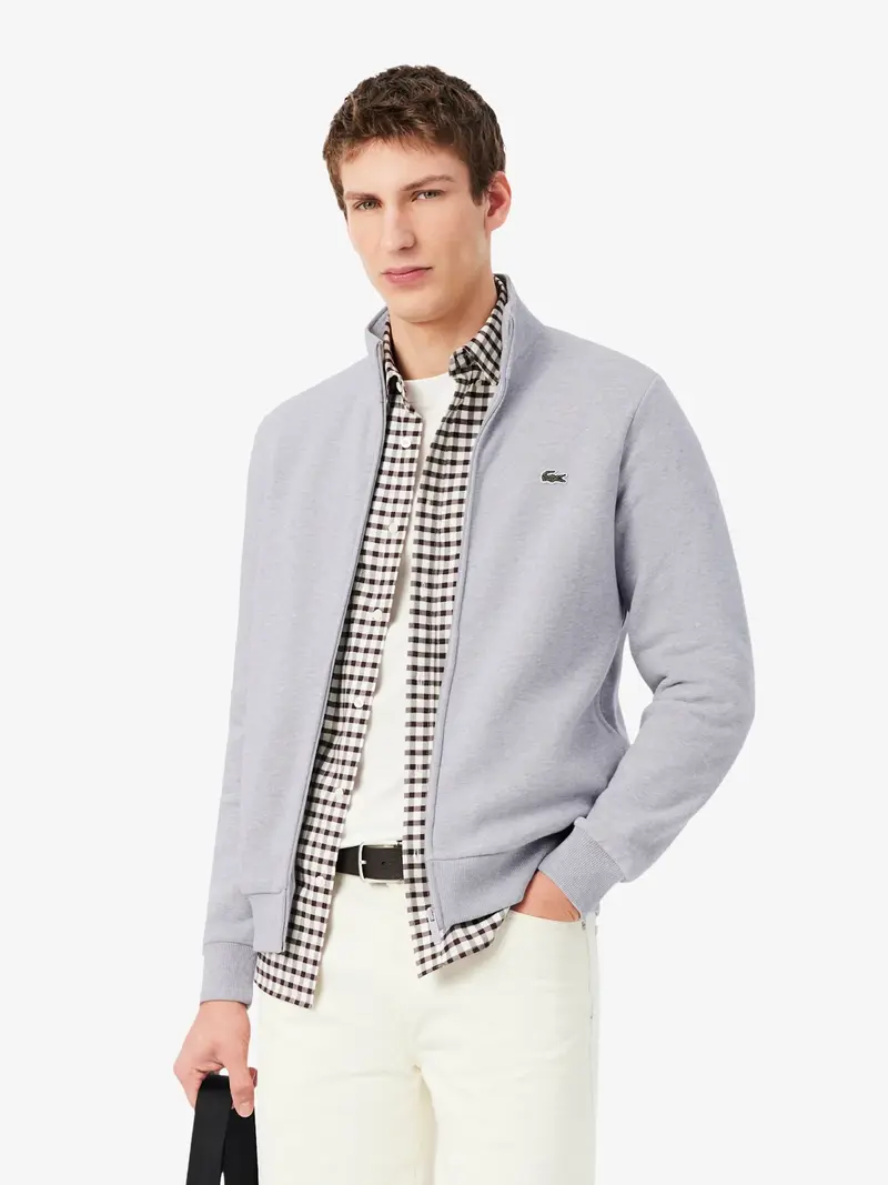Sweat zippé Lacoste gris en molleton