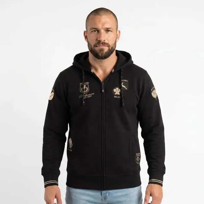 Sweat zippé noir à capuche Barbarians multi-nation