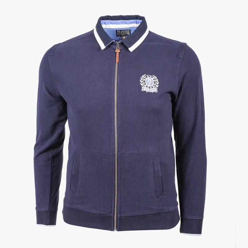 Sweatshirt zippé bleu marine col polo