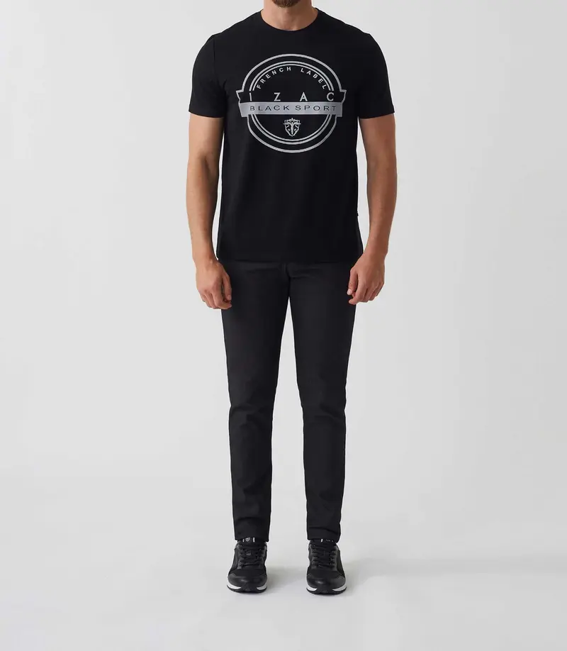 T-shirt à manches courtes avec logo col rond noir "Hamilton"