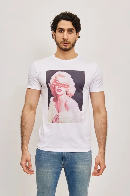 T-Shirt à manches courtes blanc graphique Marilyn Monroe fashion homme