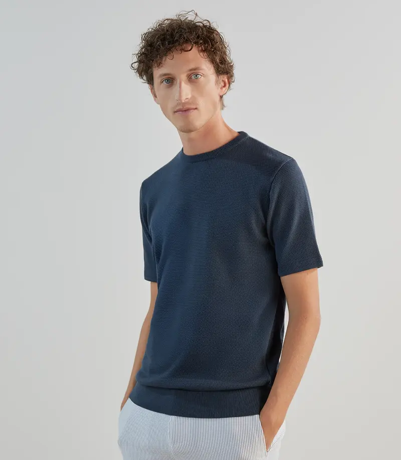 T-shirt à manches courtes en jeu de points bleu gris