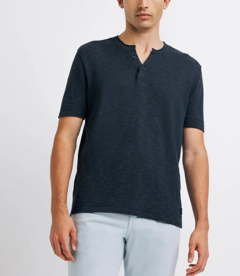 T-shirt avec lin boutonné marine