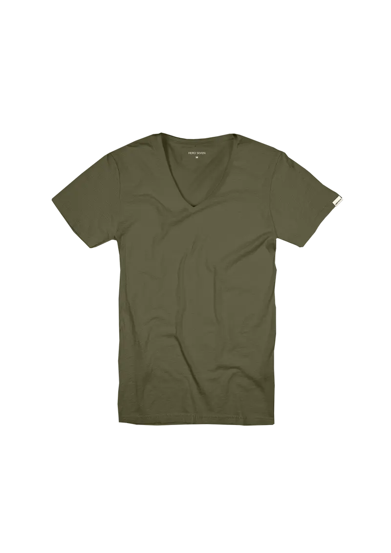 T-SHIRT BASIC COL V - BURNT OLIVE
