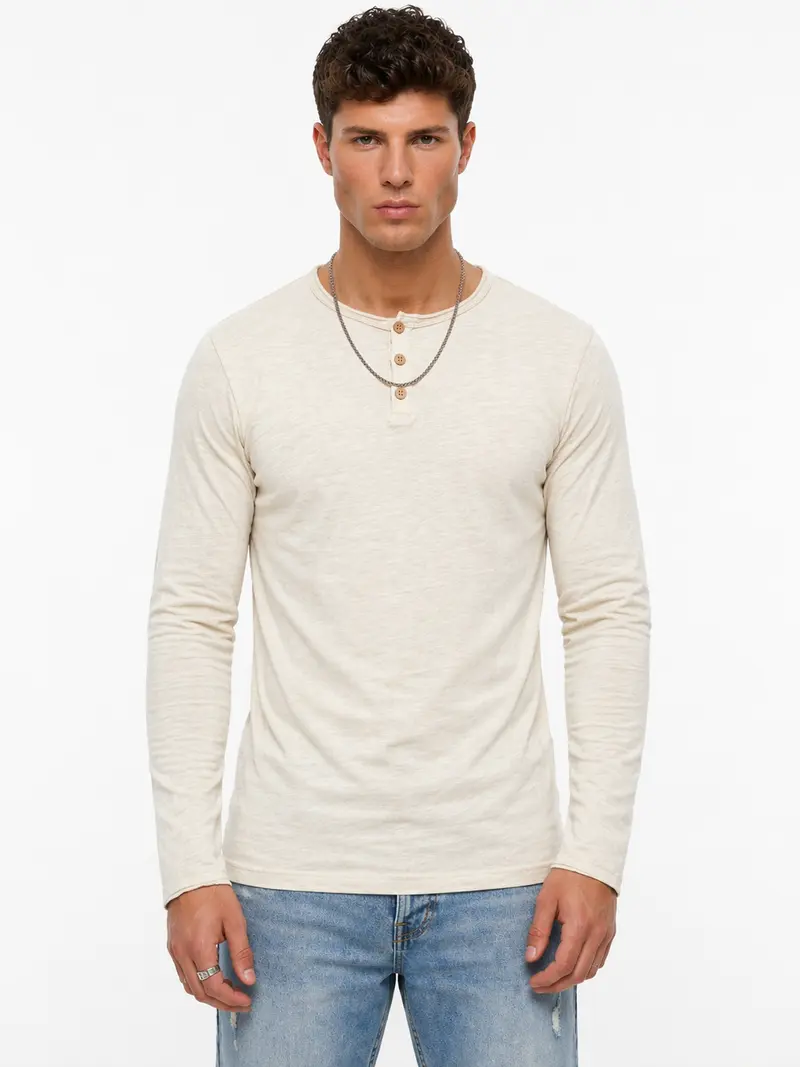 T-shirt beige col boutonné