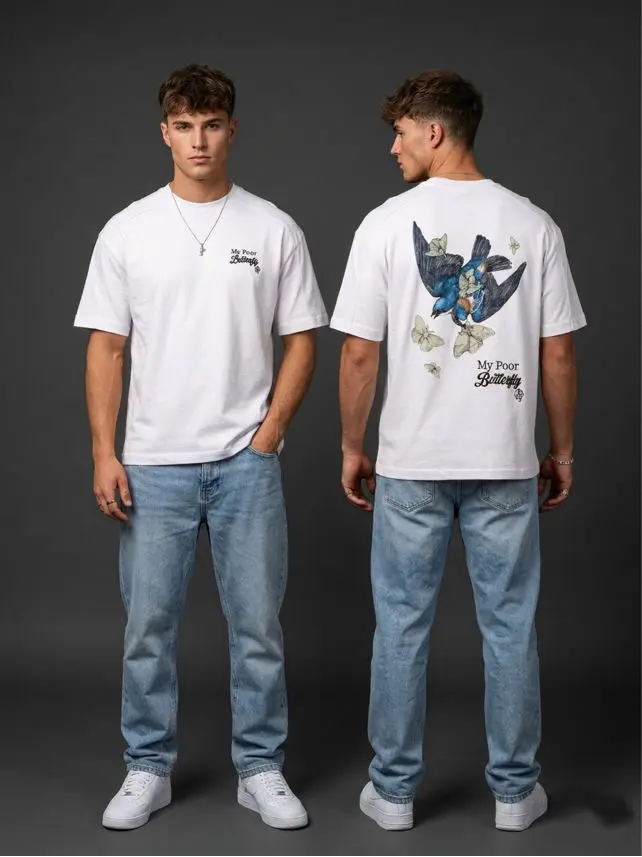 T-shirt Bird & Butterflies BLANC