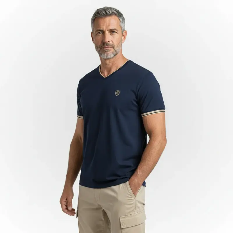 T-shirt BL bleu marine col V