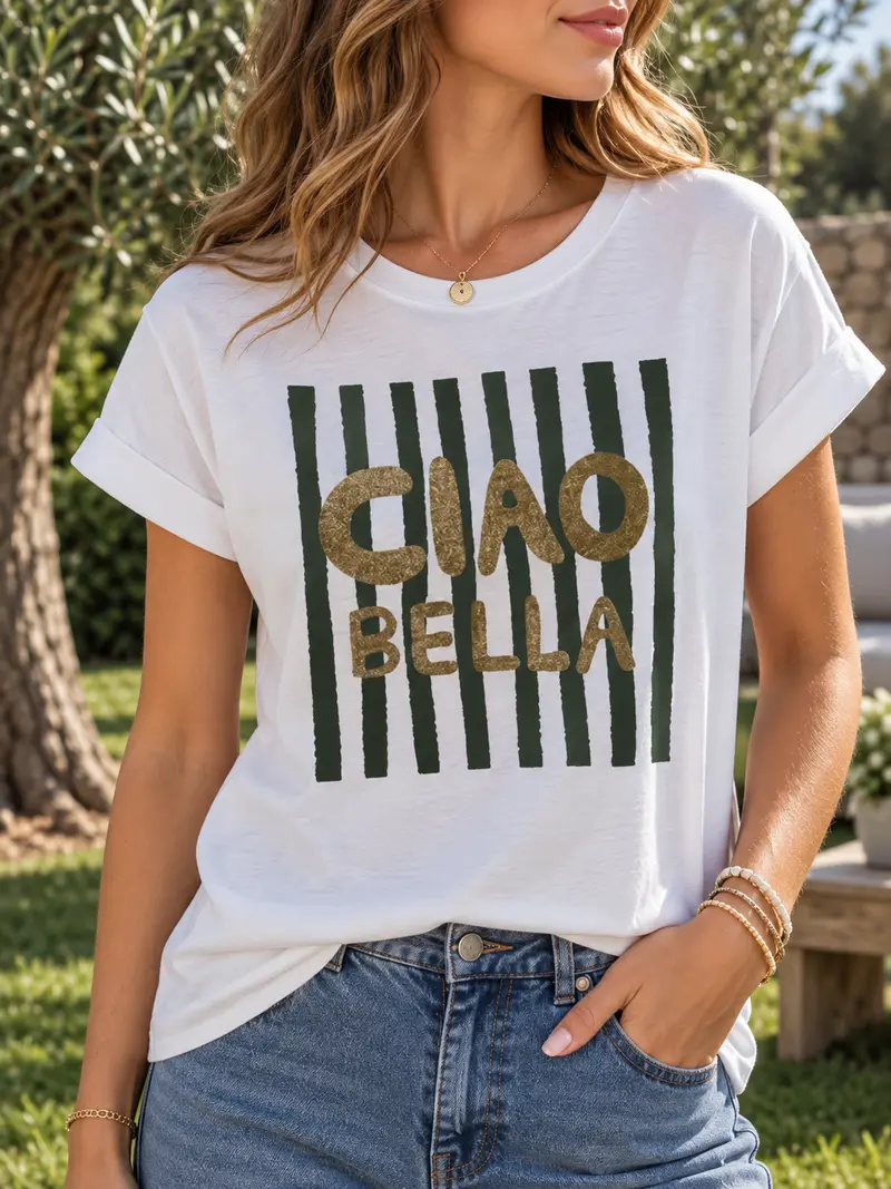 T-shirt blanc CIAO BELLA kaki