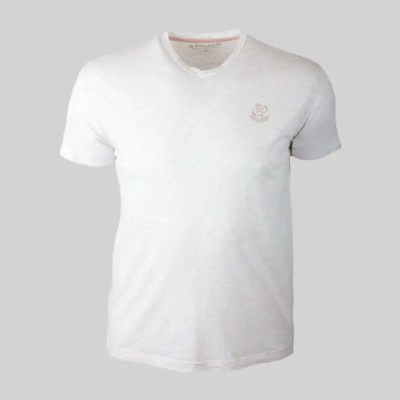 T-shirt blanc écru col V ballon rugby