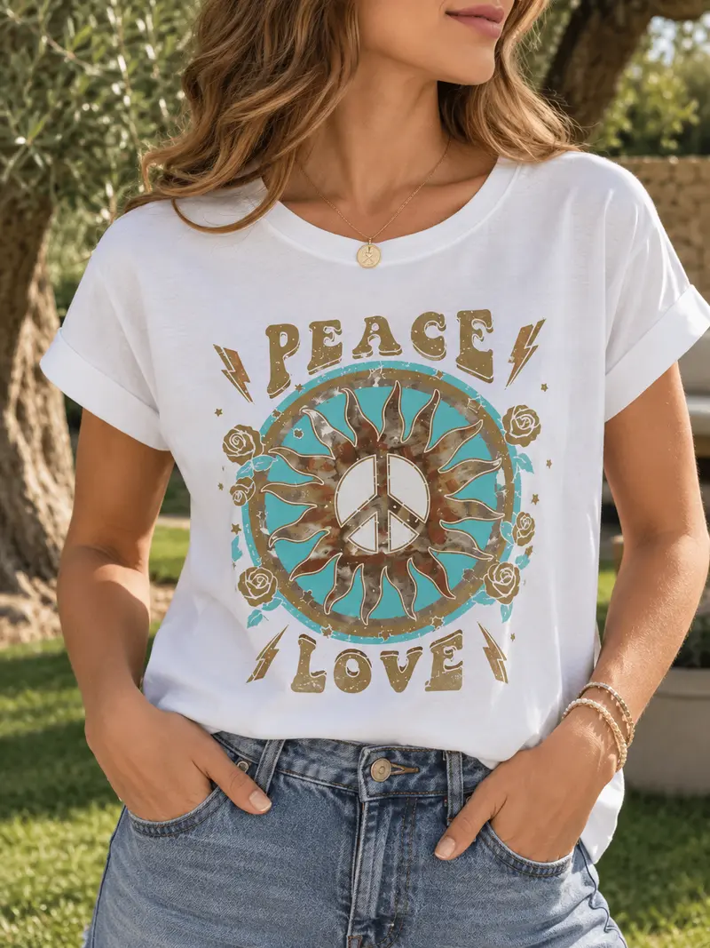T-shirt blanc PEACE turquoise