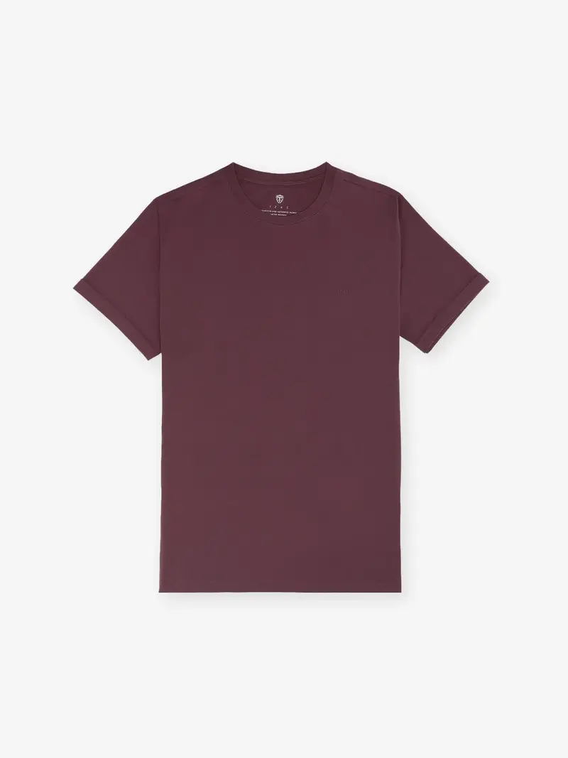 T-shirt col rond basique bordeaux