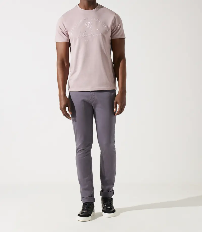 T-shirt col rond brodé rose vieilli GUY