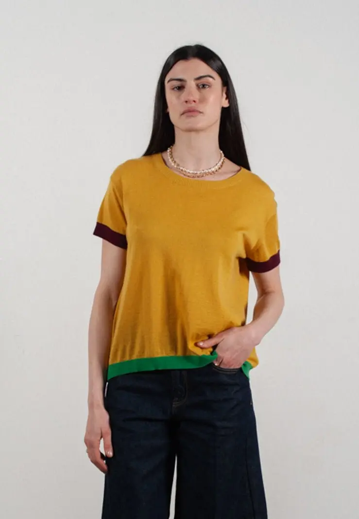 T-shirt Col Rond Cachemire & Laine Ultrafin Tricolore — Studio Cashmere8