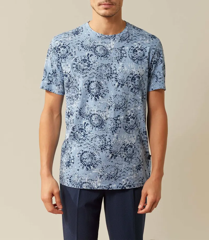 T-shirt col rond imprimé bleu ciel "Xavier"