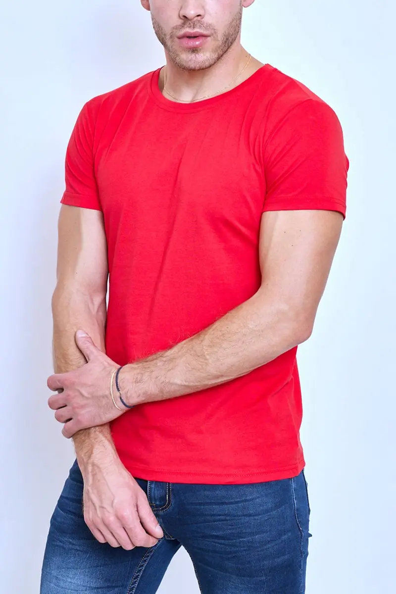 T-shirt  col rond rouge coton homme