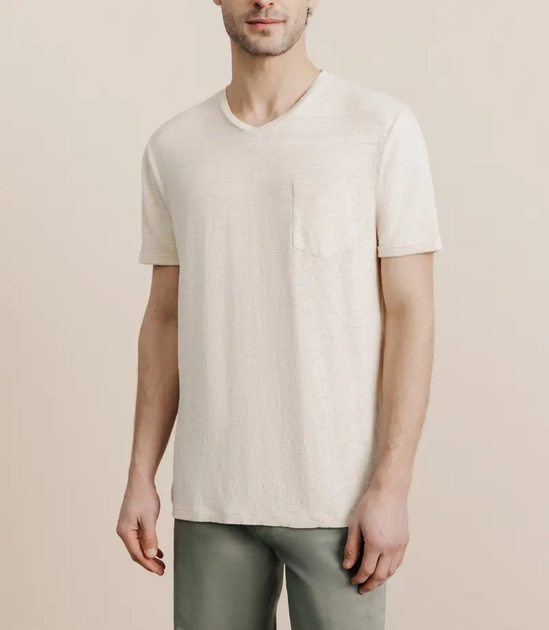 T-shirt col V 100% lin naturel