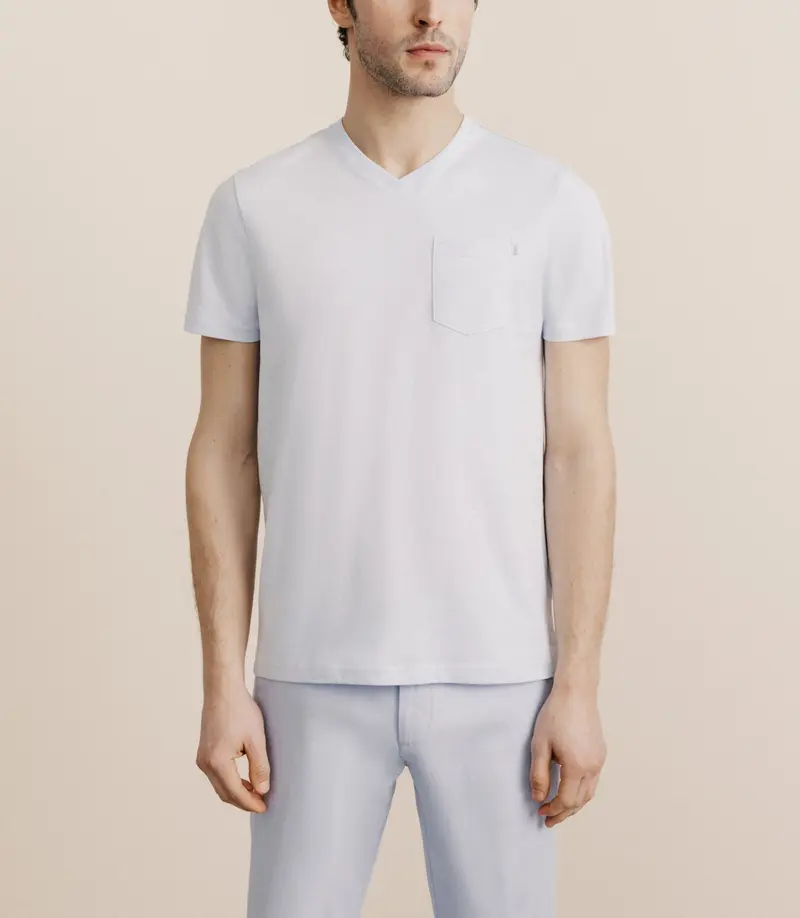 T-shirt col V avec poche bleu ciel