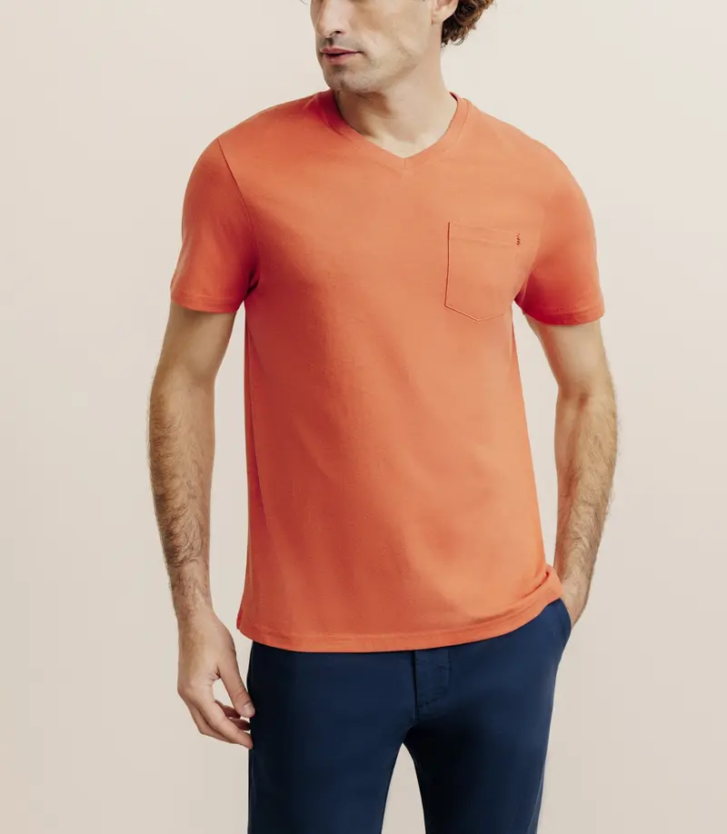 T-shirt col V avec poche orange