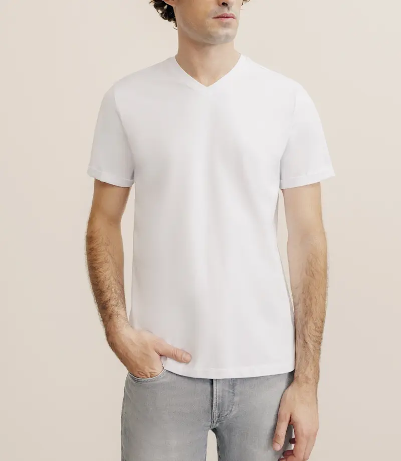 T-shirt col V blanc