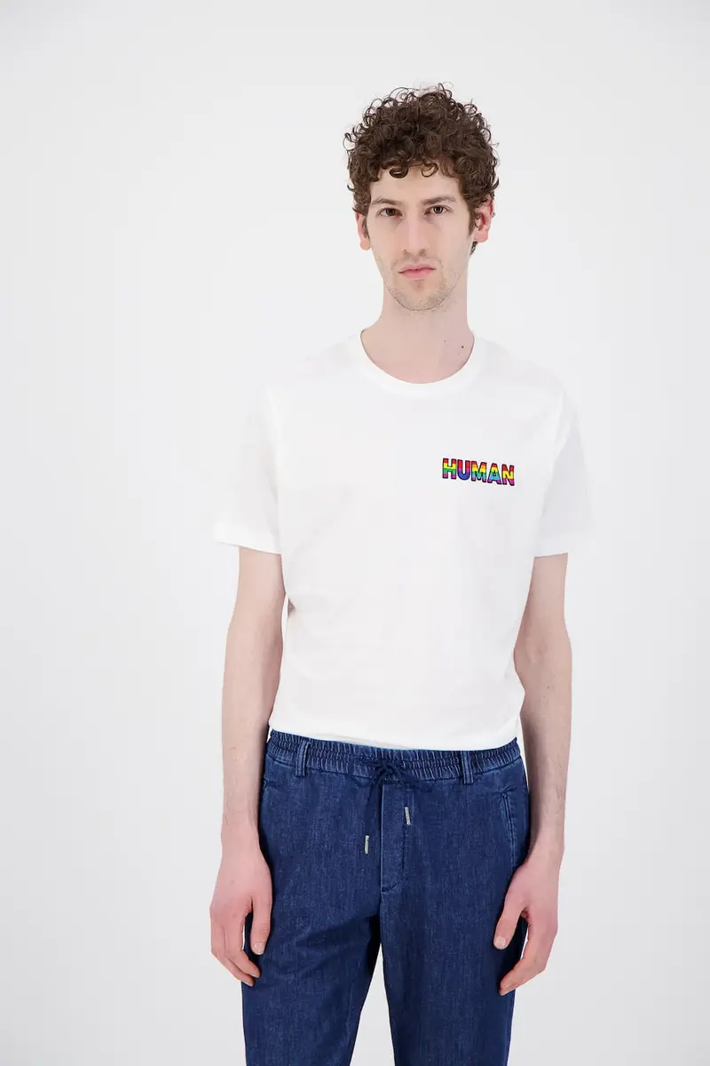 T Shirt coton bio blanc rainbow human