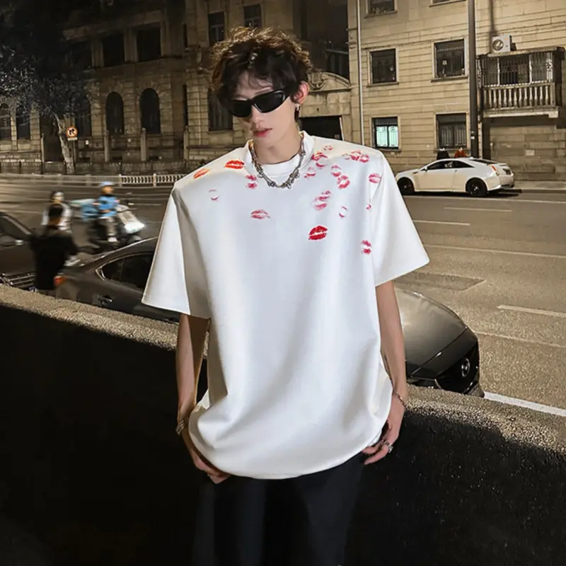 T-shirt Homme À Manches Courtes Épaules Rembournées – Style High Street Ample et Structuré
