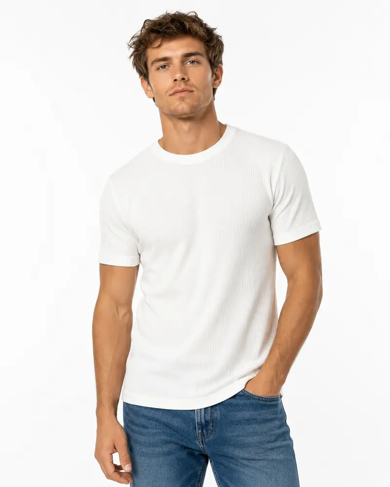 T-shirt homme blanc texturé à col rond