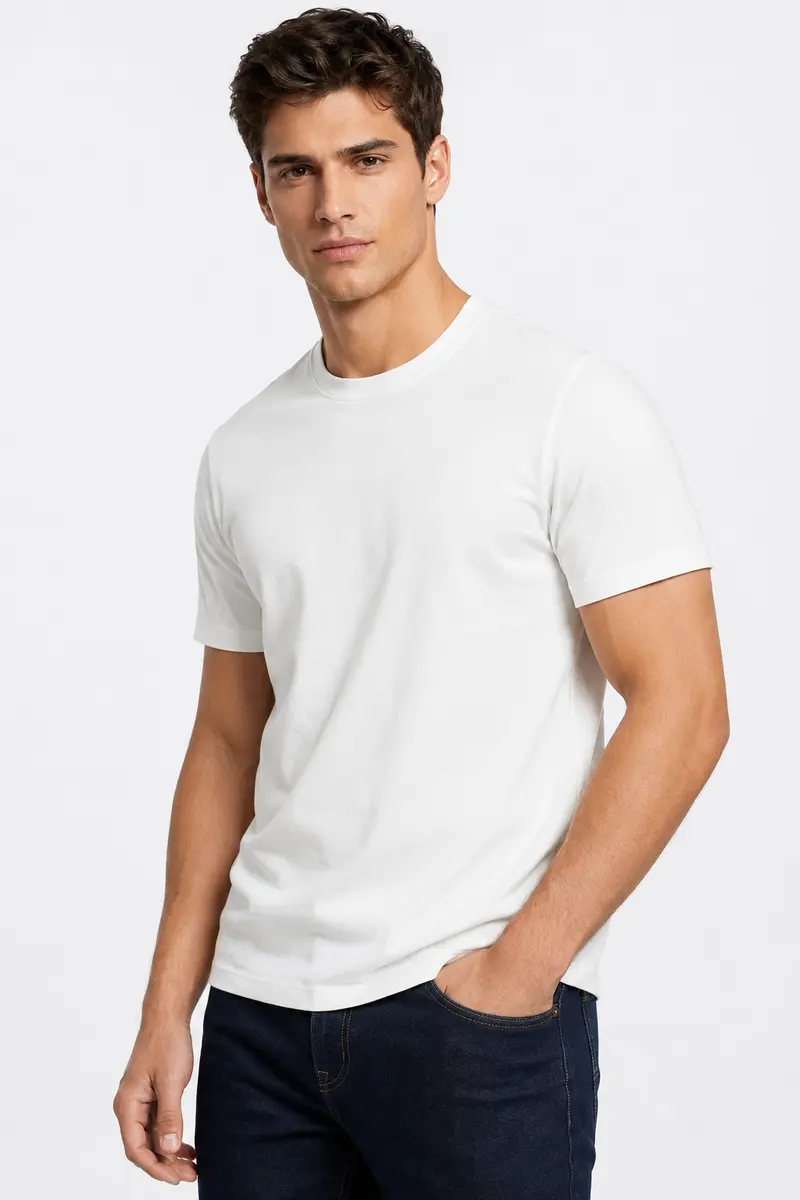 T-shirt homme blanc uni col rond