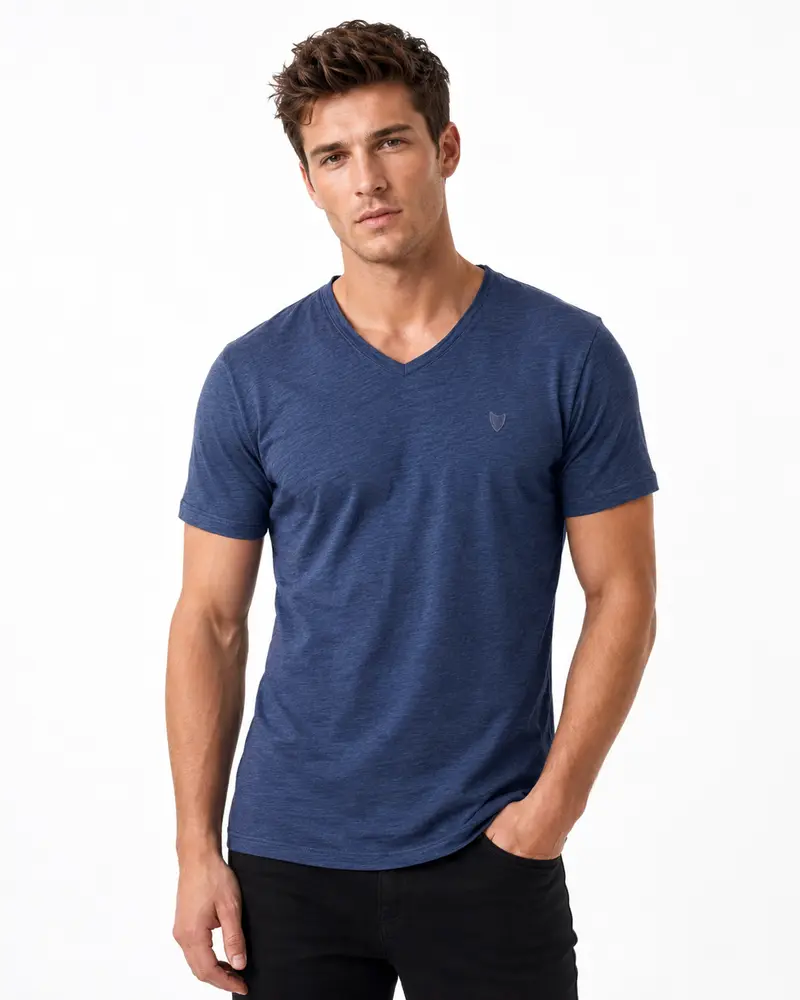 T-shirt homme col V bleu