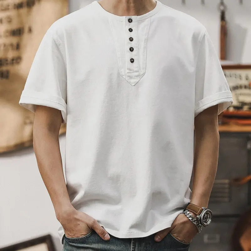 T-Shirt Homme Retro Américain Coton Peigné Lourd – Manches Courtes & Longues