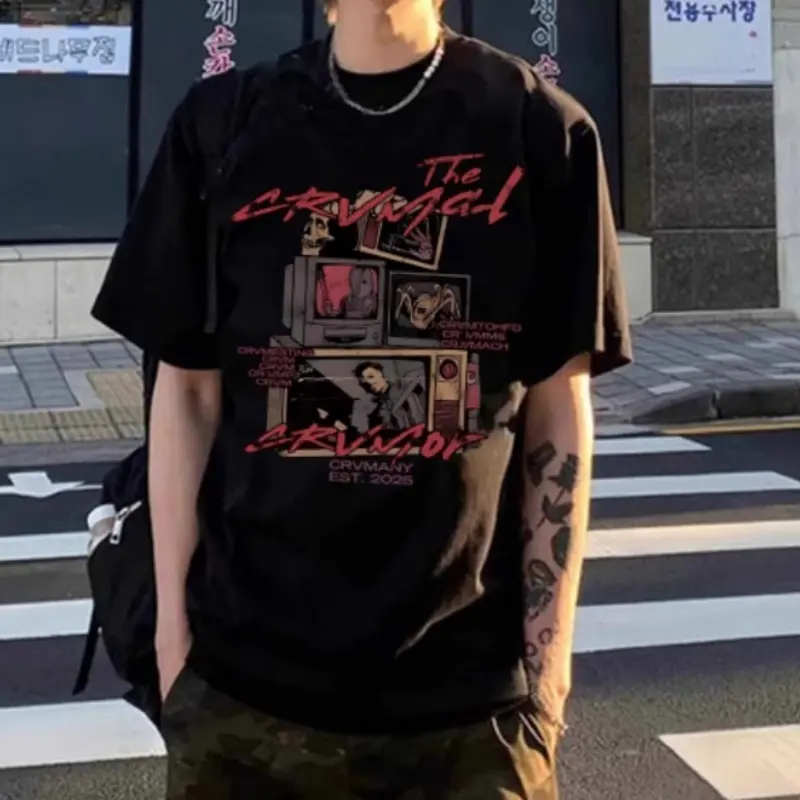 T-Shirt Homme Rétro Américain Oversize Manches Courtes – Imprimé Cartoon Streetwear