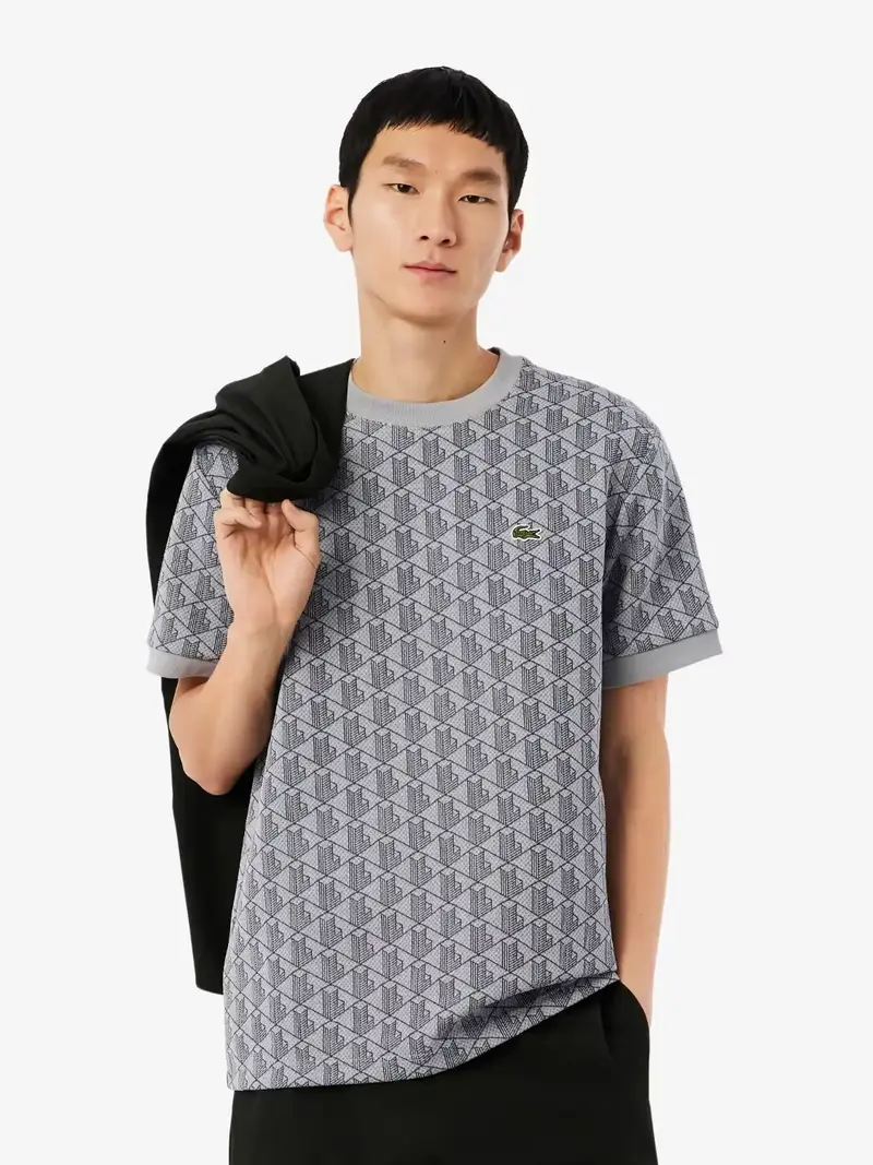 T-Shirt jacquard monogramme Lacoste gris