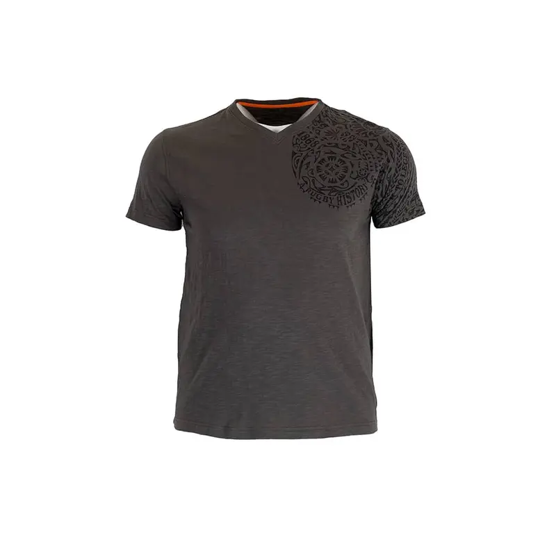 T-shirt kaki col V imprimé maori