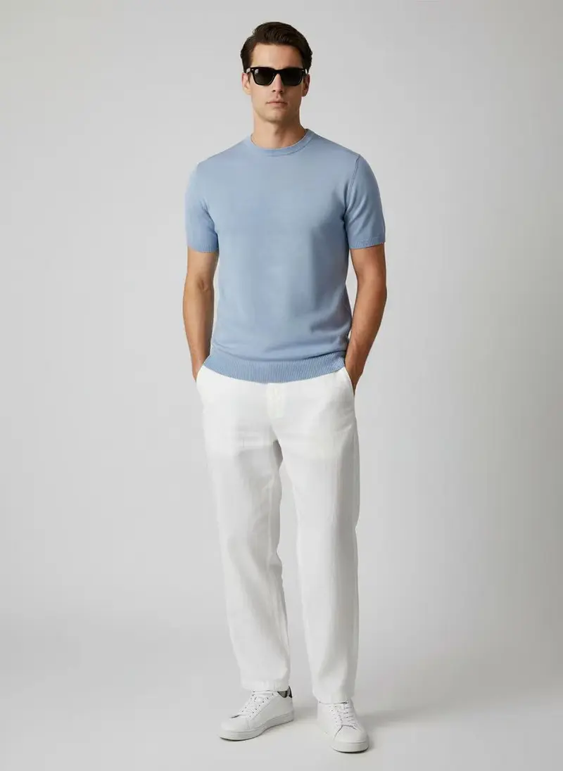 T-shirt maille fine homme manches courtes Bleu