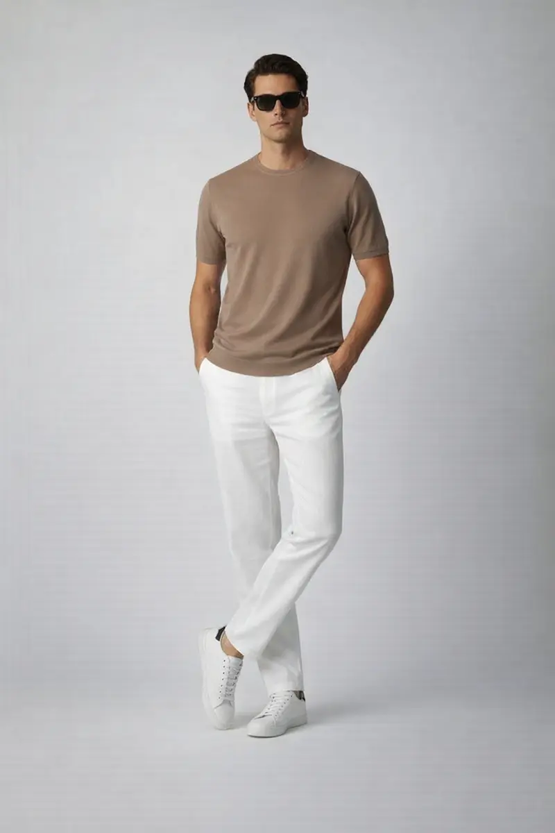 T-shirt maille fine homme manches courtes Marron