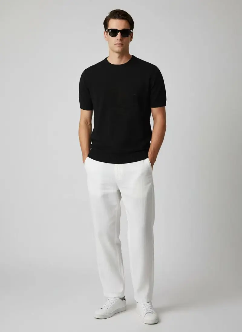 T-shirt maille fine homme manches courtes Noir