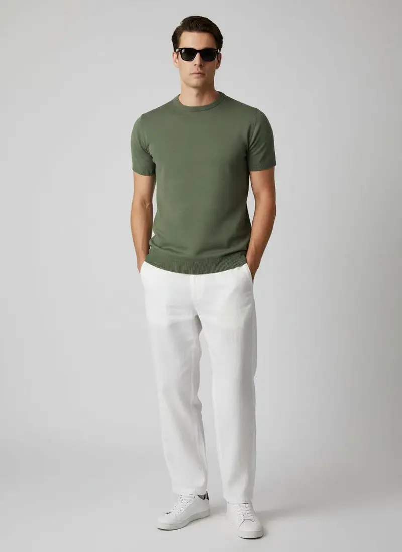 T-shirt maille fine homme manches courtes Vert
