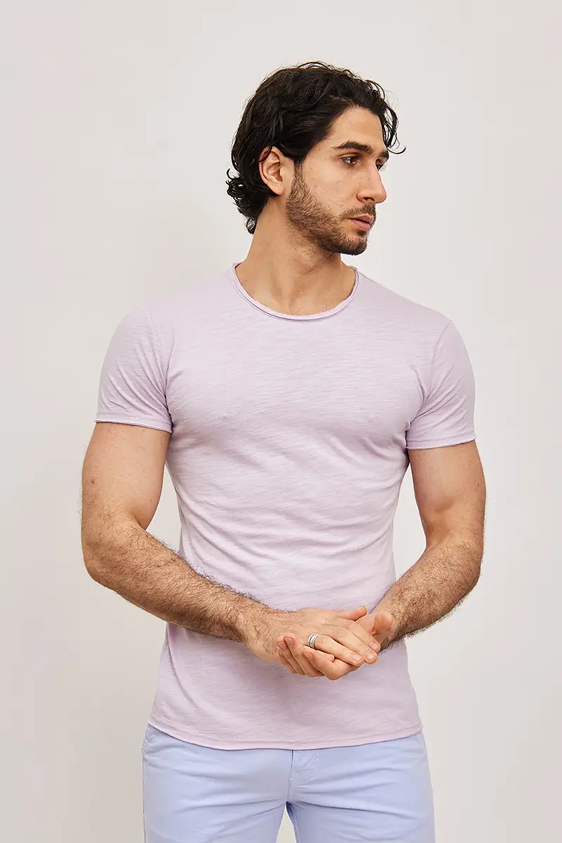 T-shirt manche court col en V violet coton homme