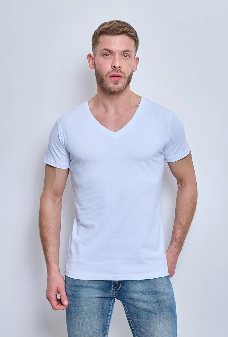 T-Shirt manches courtes classique blanc V stretch