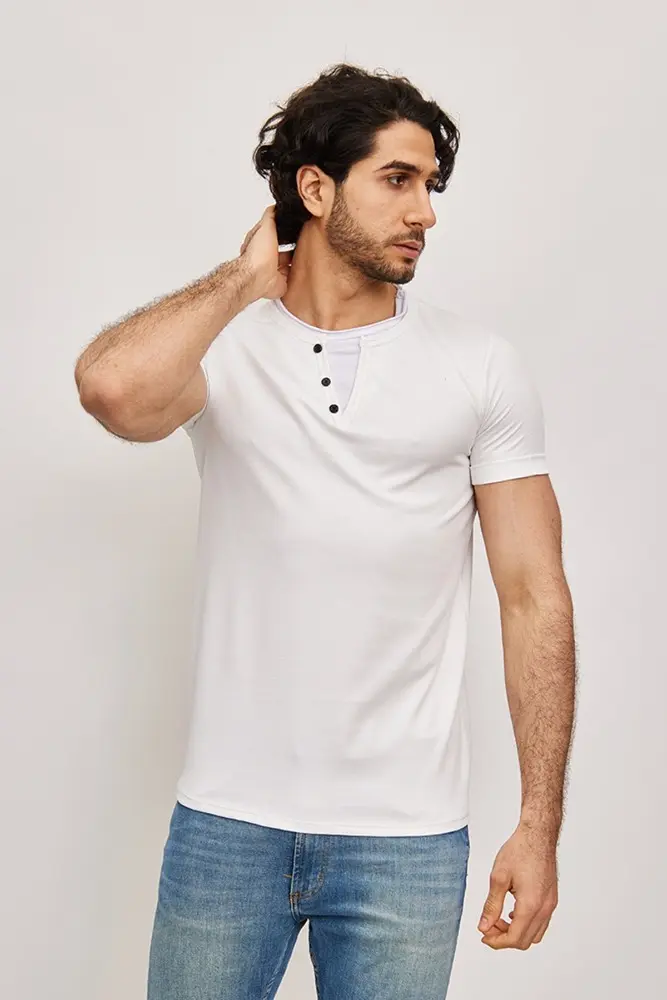 T-shirt manches courtes col en V blanc homme