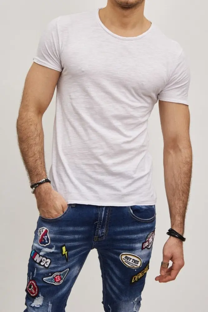 T-shirt manches courtes col rond blanc coton homme