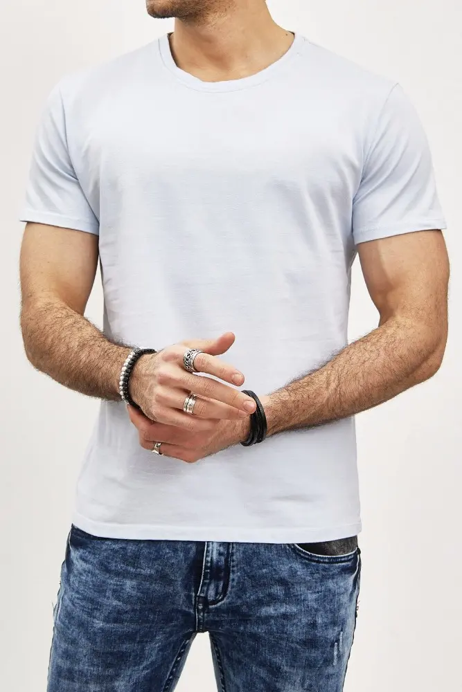T-shirt manches courtes col rond bleu clair homme