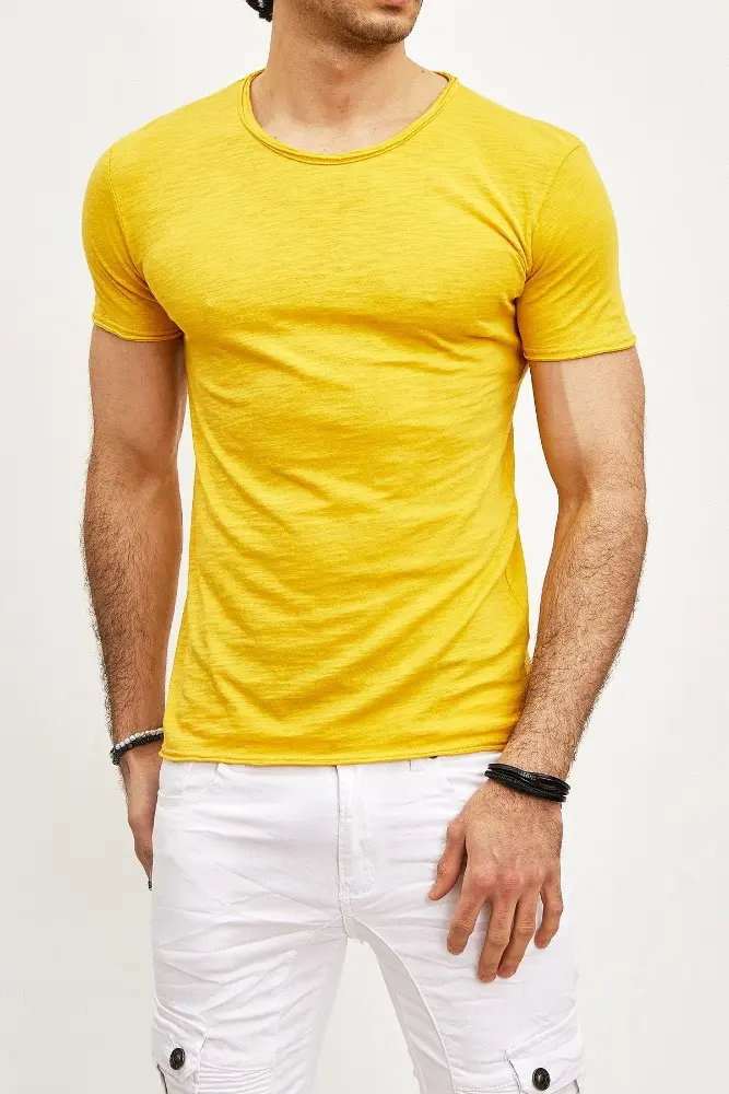 T-shirt manches courtes col rond jaune coton homme
